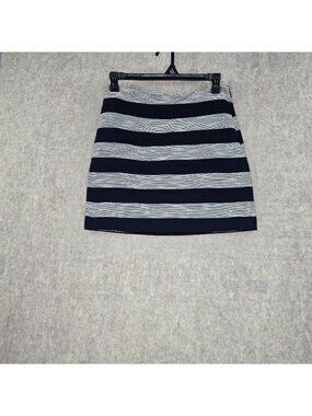 Loft Women’s Striped Navy Blue & Gray Textured Mini Skirt Size 8 Side Zip Lined